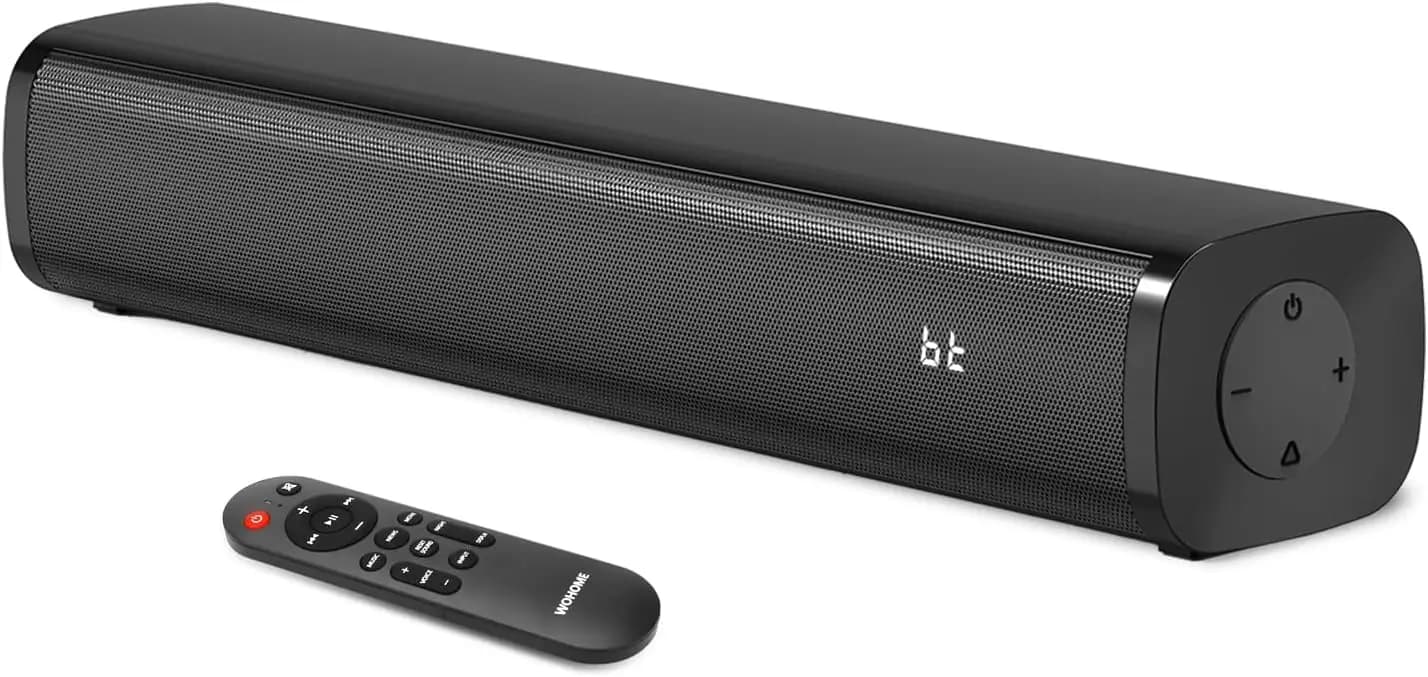 Soundbar 2.1 per TV con Subwoofer Integrato, Bluetooth 5.3, Ingresso Ottico/AUX/USB, Montaggio a Parete, 6 Livelli di Volume