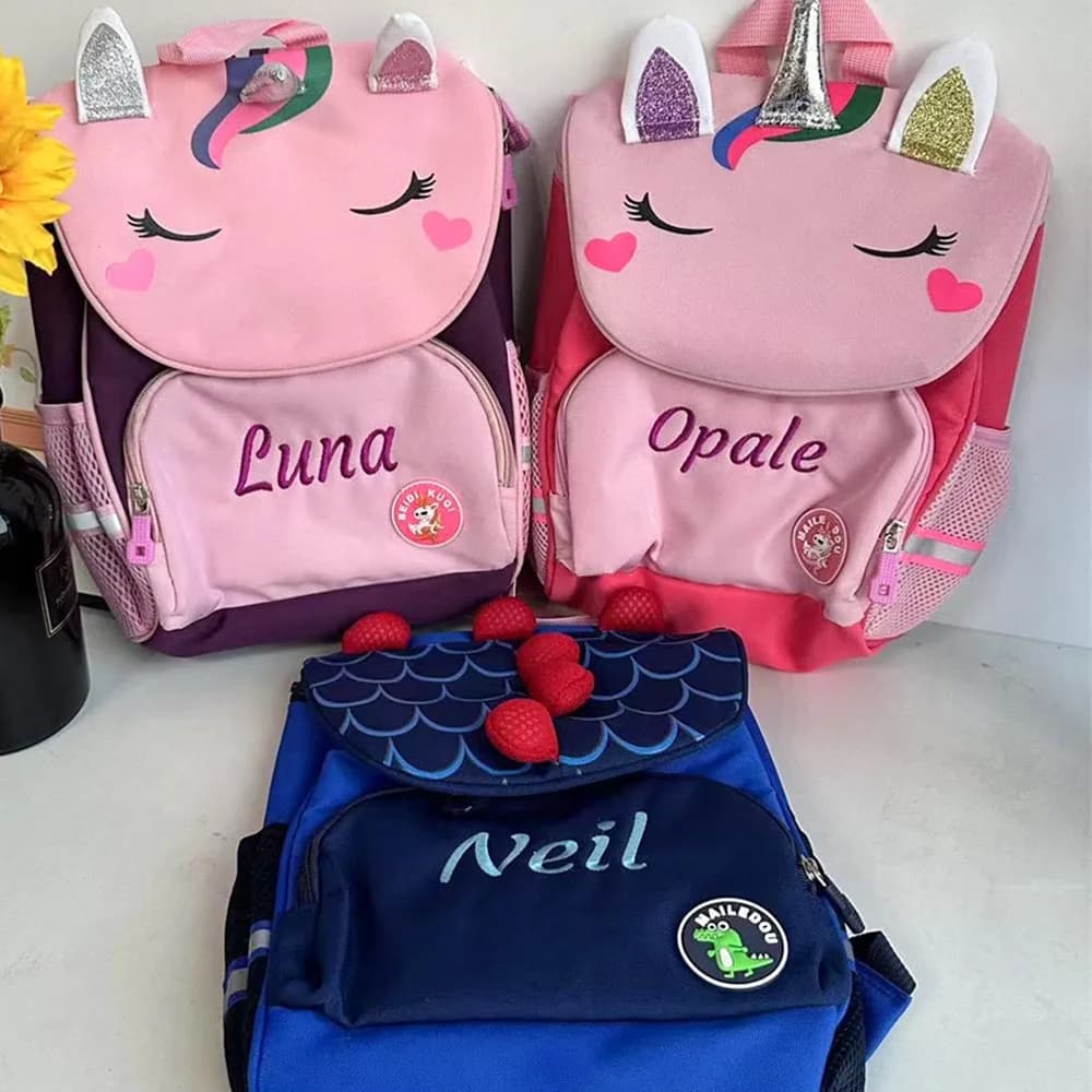 Cartoon Cute Dinosaur Unicorn Backpack Custom Embroidered Kindergarten Boys Girls Lightweight Backpack Personalized Any Name