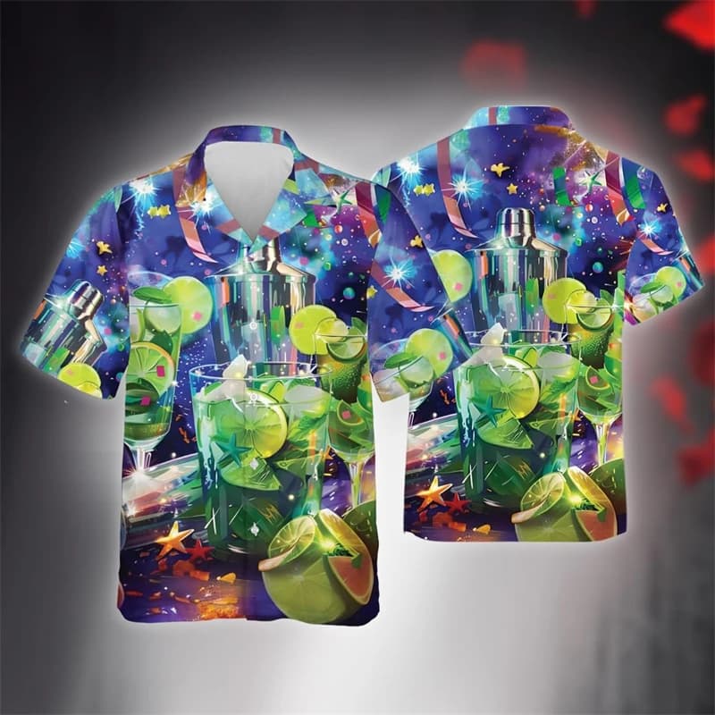Moda bicchiere da vino stampato in 3D camicie a maniche corte per uomo vestiti estate vino festa bavero camicetta camicette vino rosso Cocktail top