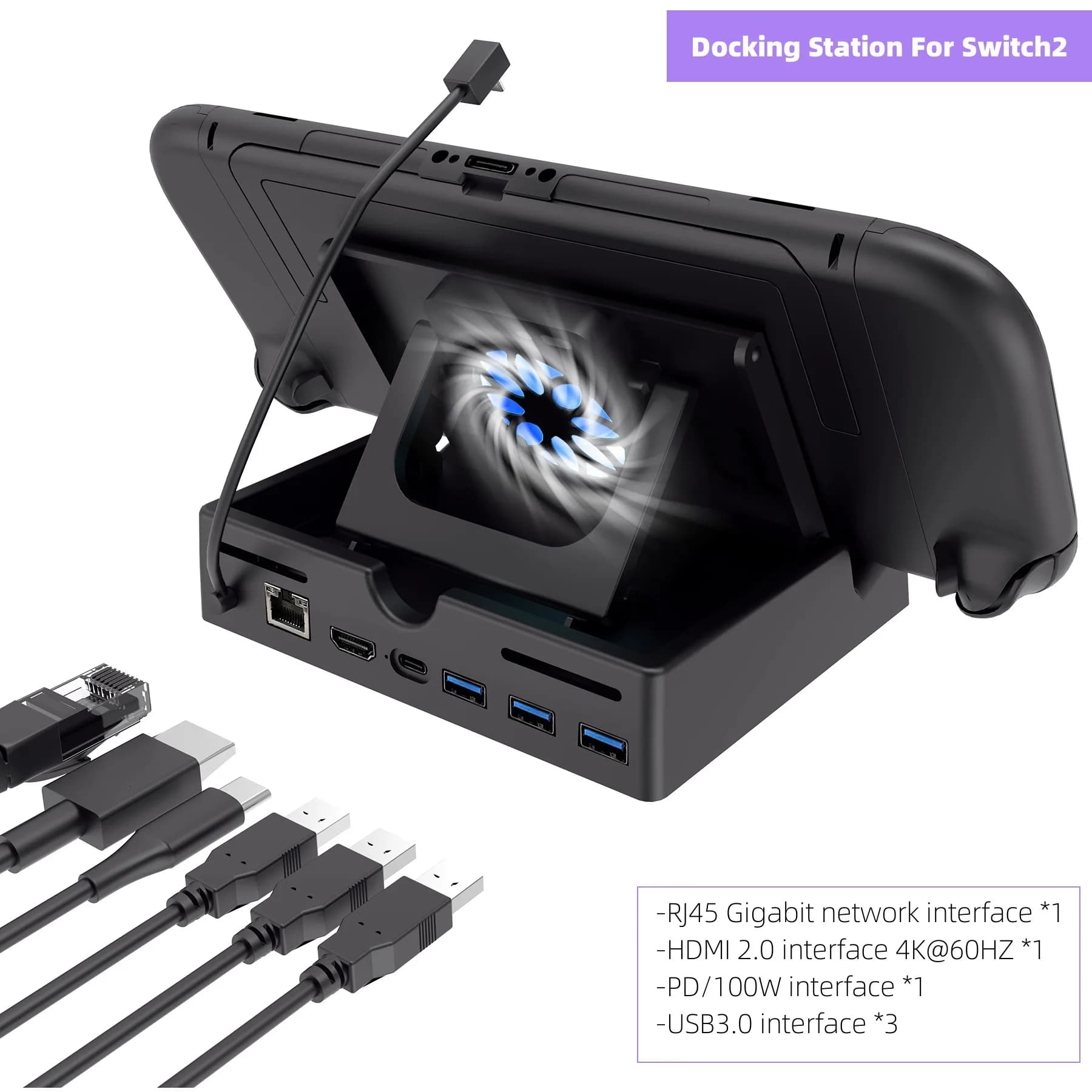 Docking station pieghevole 3 porte USB Dock station 4K @ 60Hz PD100W Gigabit Ethernet per accessori Nintendo Switch 2