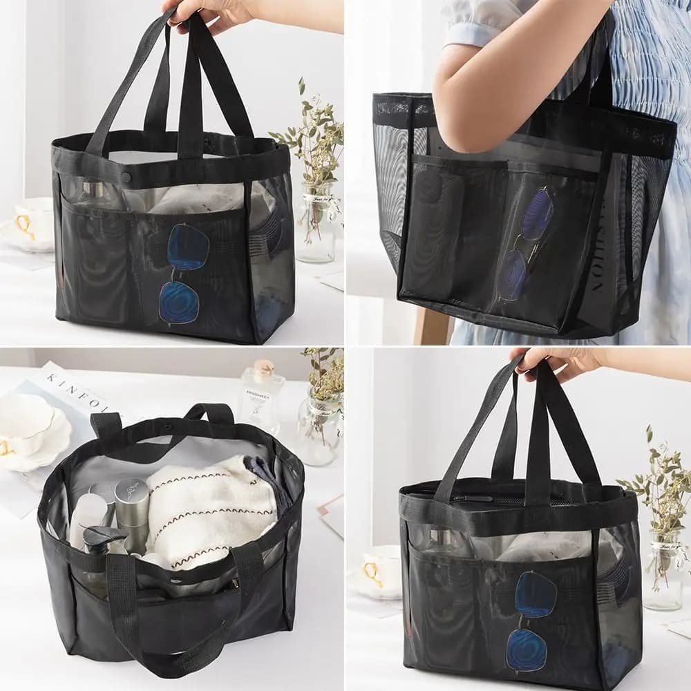 New Mesh Shoulder Bag Hollow Large Capacity Makeup Storage Bag Transparent Multifunctional Handbag Travel