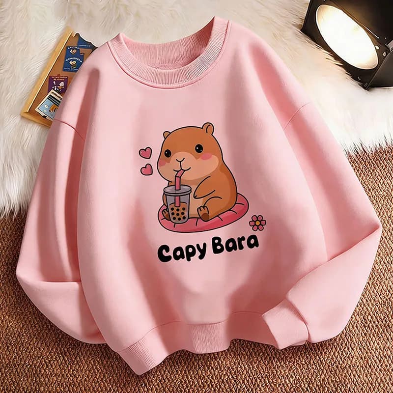 Felpa con Cappuccio Kawaii Primaverile Divertente con Capibara per Bambini, Ragazzi e Ragazze, Abbigliamento Casual