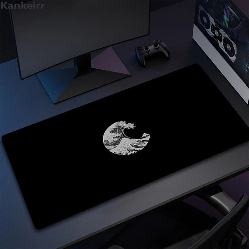 Tappetino per mouse Gamer Tappetino per mouse Great Wave in bianco e nero Tappetino per tastiera meccanica XXL Tappeto antiscivolo Tappetini per mouse in gomma naturale 90x40