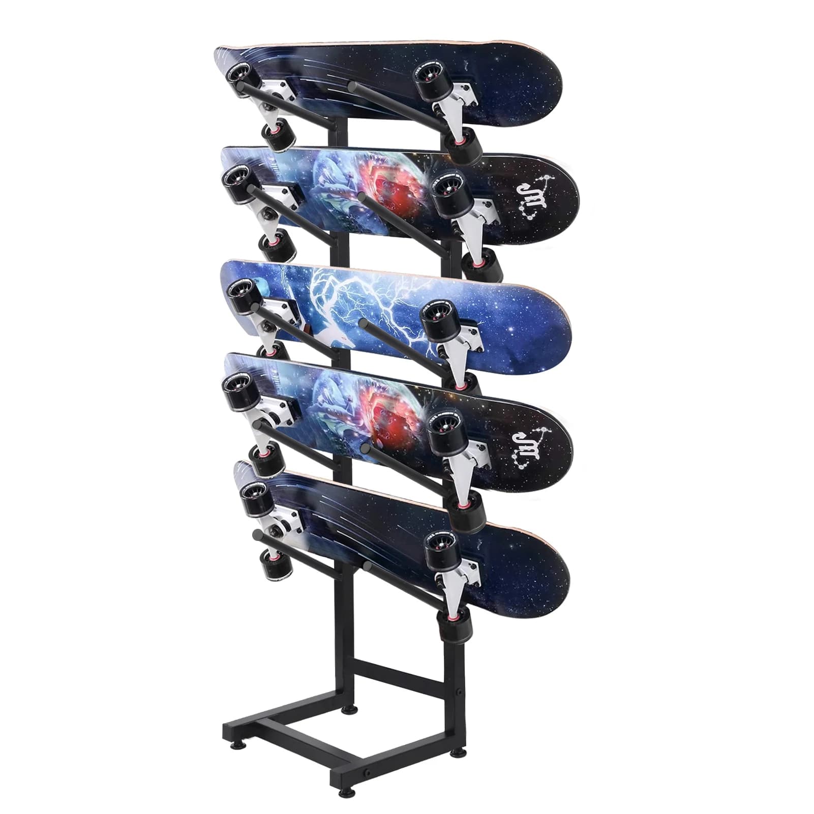 Porta Skateboard a 5 Livelli, Organizzatore in Metallo Resistente per Skateboard, Espositore per Attrezzature Fitness, per Casa e Sale Attrezzature Outdoor