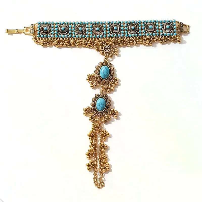 Bracciali e Anelli da Polso Regolabili con Catena a Maglie e Perline di Turchese Verde Cristallo per Donna, Gioielli Regalo