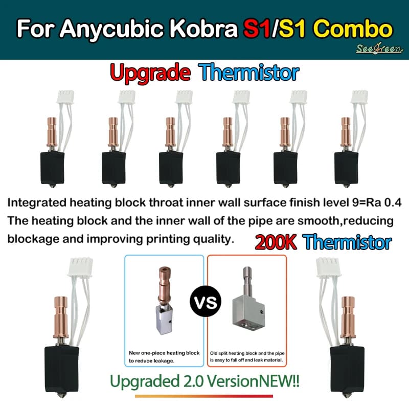 Per Anycubic Kobra S1 Hotend ceramica Nuovo aggiornamento Hotend per Kobra S1 Combo Head S1C Stampante 3d 24V 48W 200K Riscaldamento rapido 300 ℃