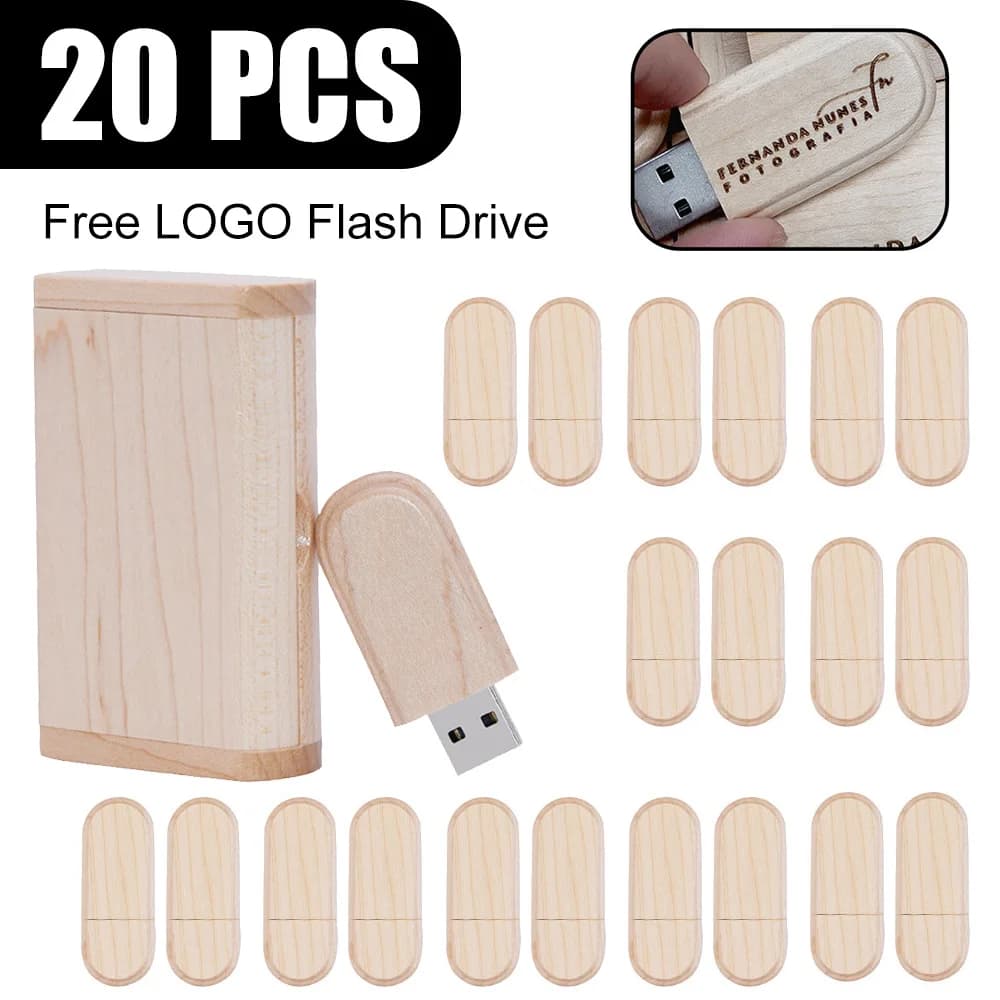 20 PZ/LOTTO USB 2.0 Flash Drive 128 GB Logo Personalizzato Gratuito Memory Stick 64 GB Regalo Creativo di Nozze Pen Drive 32 GB Legno di Acero USB Stick