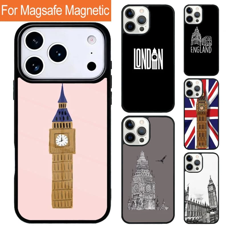 Cover Magnetica Wireless Big Ben Tower London per iPhone 17 Pro 16 15 13 12 11 Pro Max Air 14 Plus con Magsafe