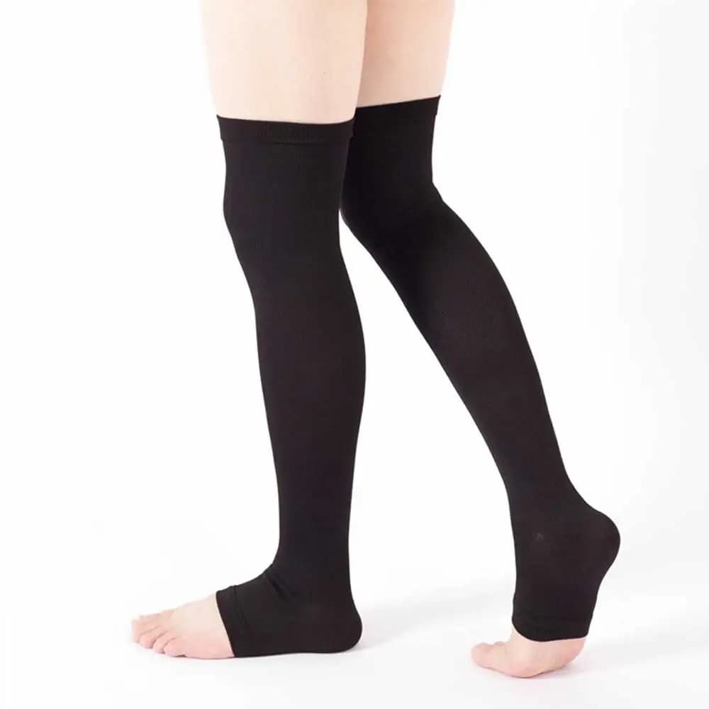 1 paio di vene varicose calza punta aperta calze a compressione medica al ginocchio unisex tutore di compressione avvolgente modellante 18-21mm