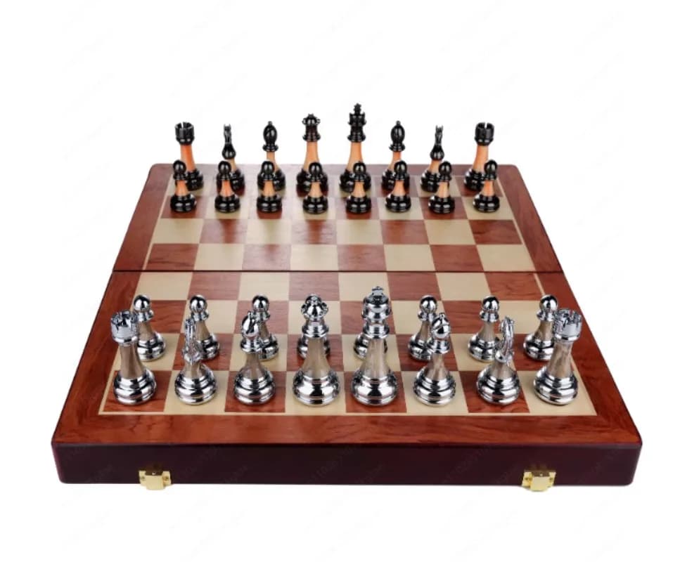 High-end chess gift box set, solid wood folding chessboard, imitation jade chess pieces, retro European-style ornaments