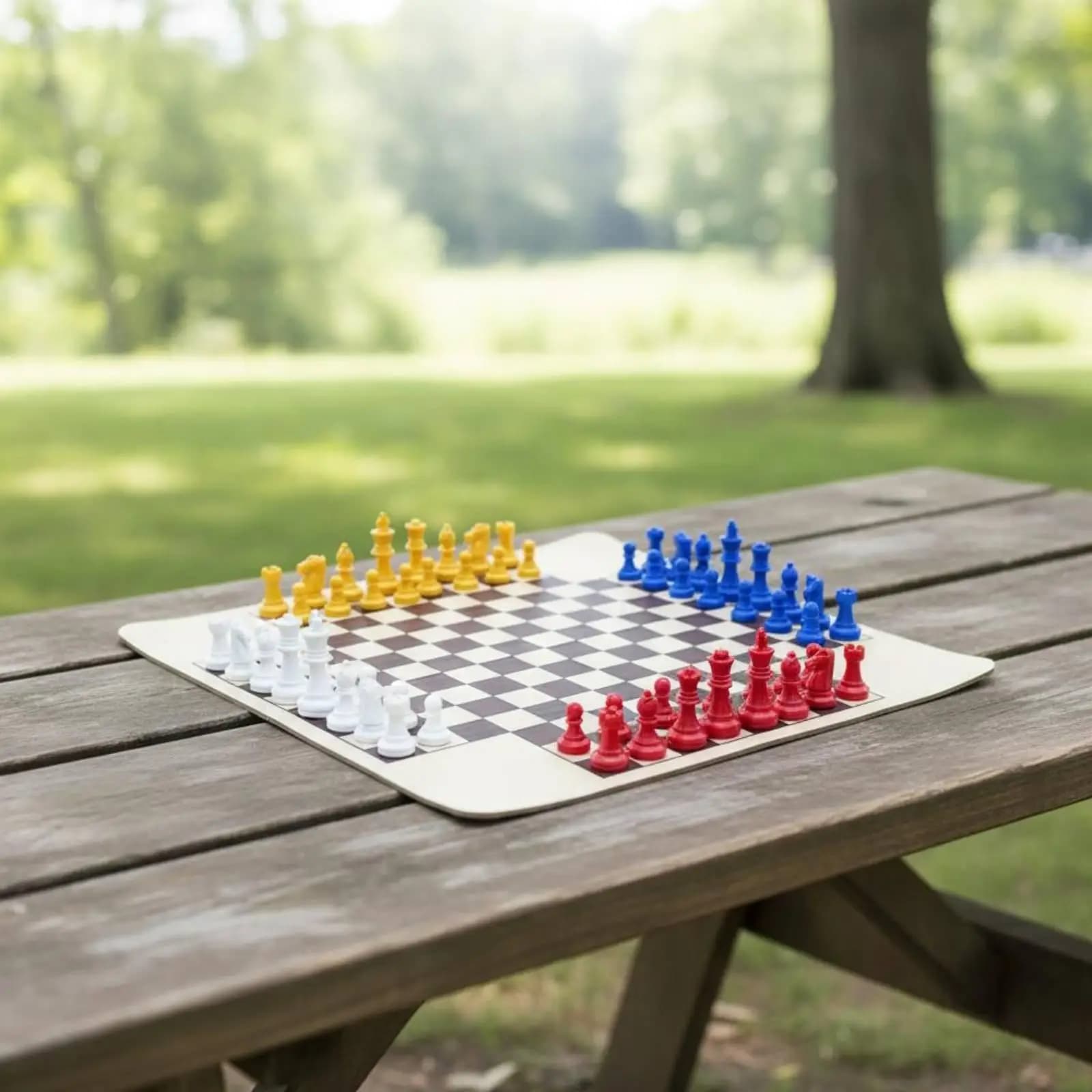 International Chess Board Game Modern Four Player Strategy Kit Wood Grain Pattern Chess Set for Adult Group Play