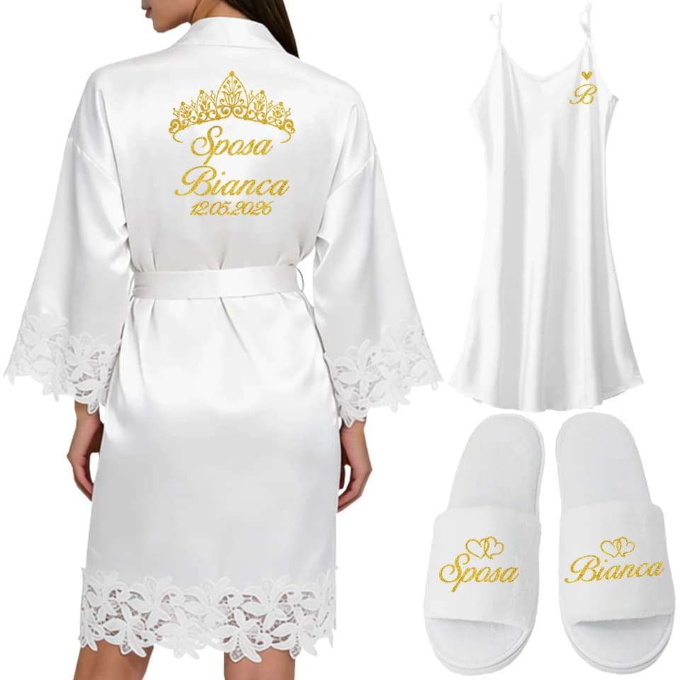 Bathrobe Personalized by Woman with Name and Date, Rocket for Bride, Wedding Dress, Add Any Text
