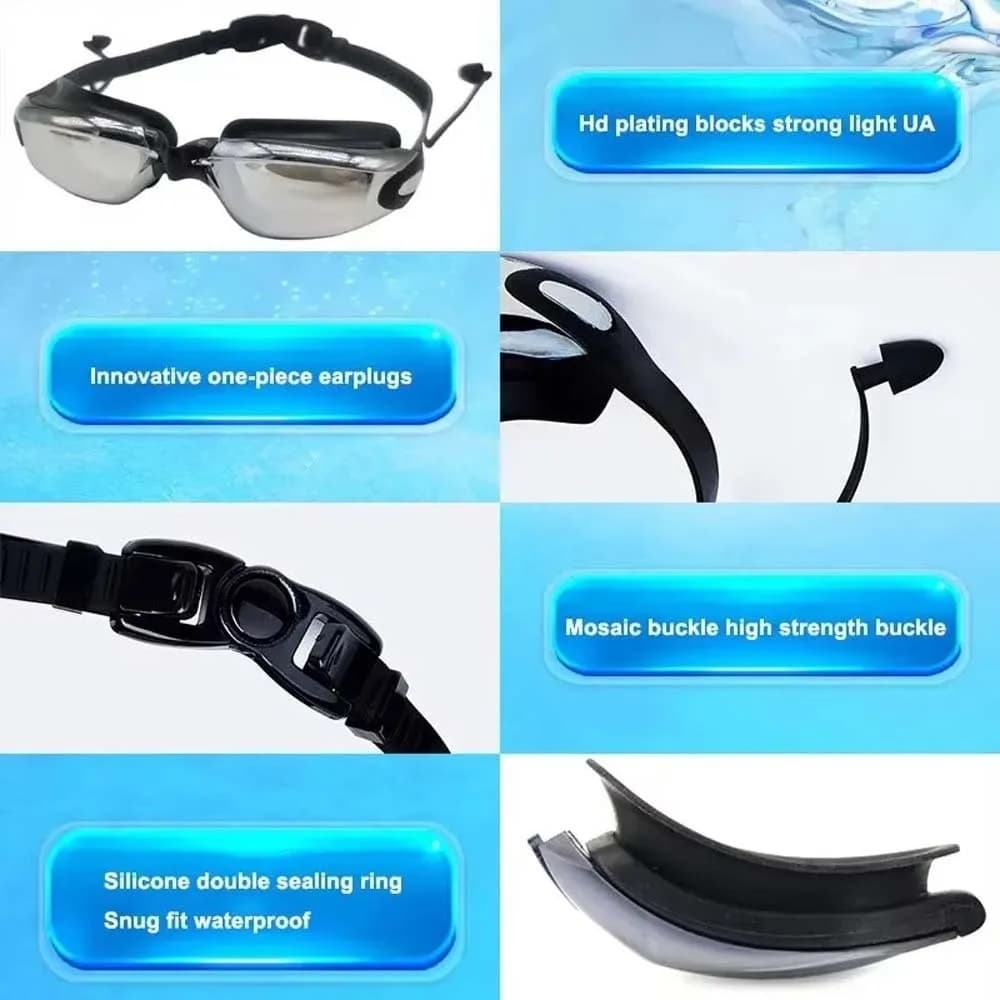 Swimwear for Waterproof Myopia Galvanotecnica Dazzling Colors Swimming glasses with earplugs Large silicone frame