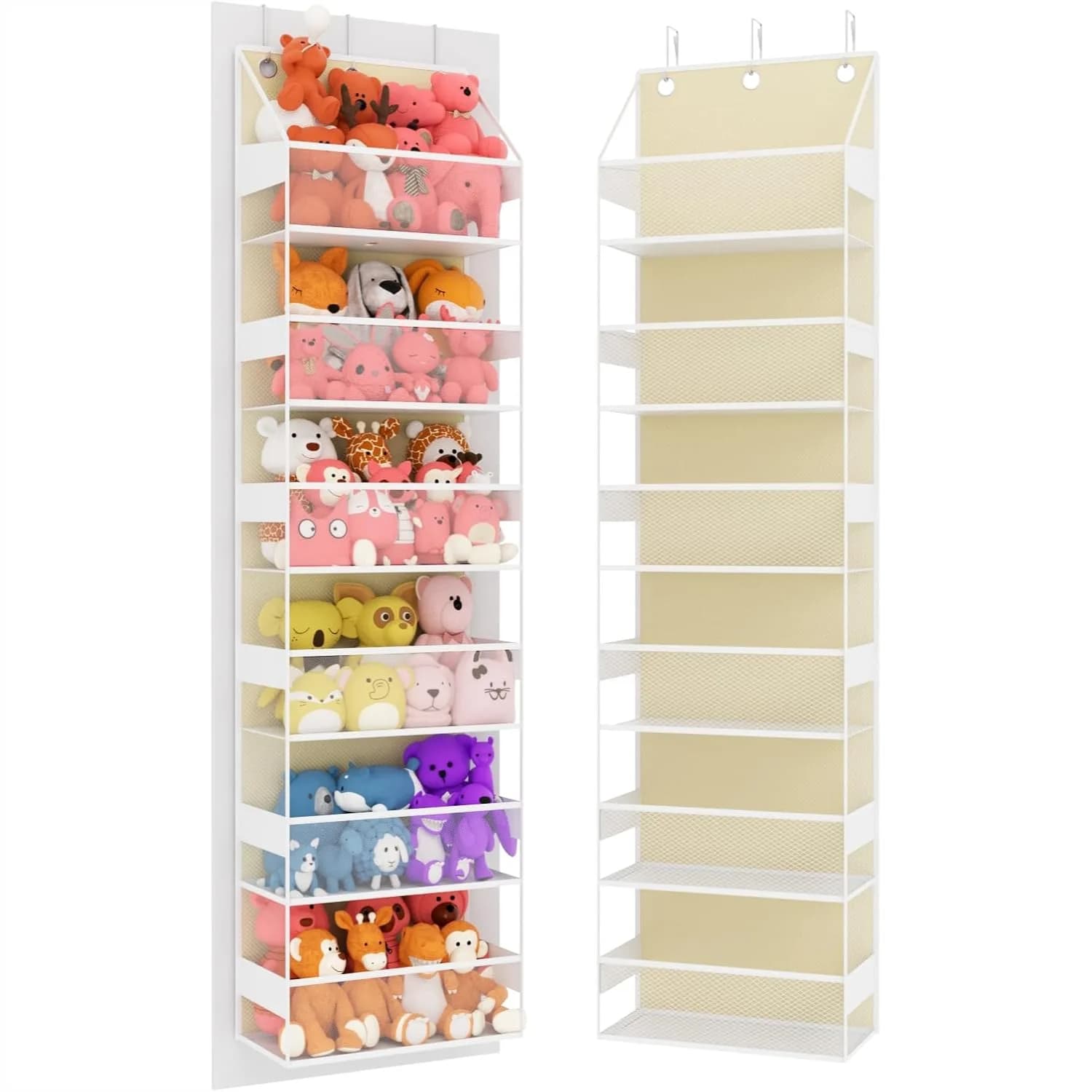 Organizzatore da appendere sopra la porta con 6 ripiani, portaoggetti per peluche per camera da letto, cameretta, dormitorio, beige