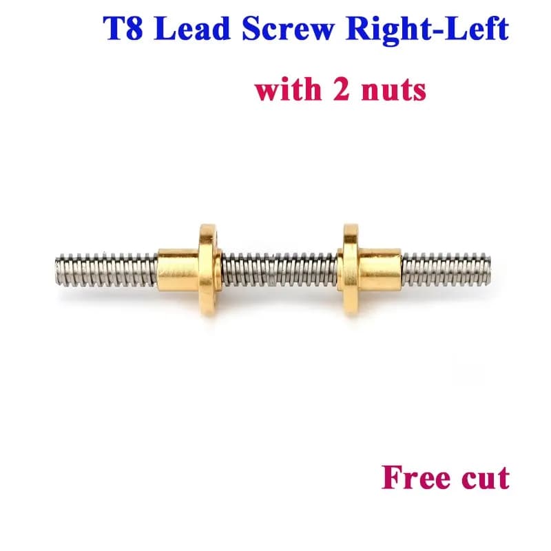 T8 Lead Screw Right-Left Thread Lead 2mm 8mm Lead Screw Trapezoidal Rod with Brass Nut for 3D Printer 304 Stainless Steel 8mm