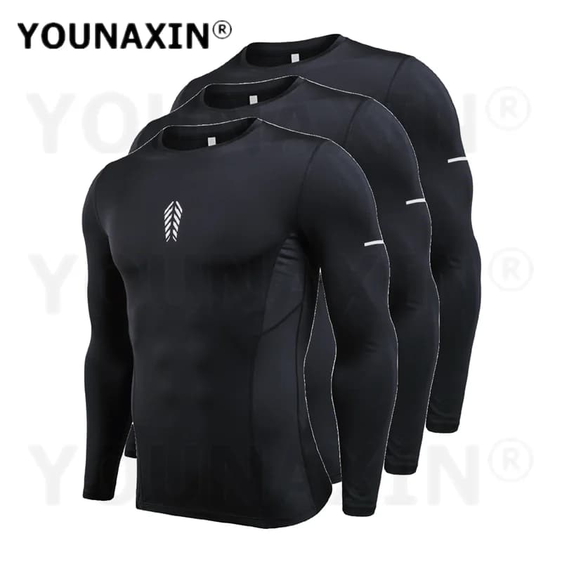 3 Pcs Men Quick Dry Top Sports Long Sleeve T-Shirt Stretch Fitness Running Training PRO Compression Shirt S M L XL 2XL 3XL
