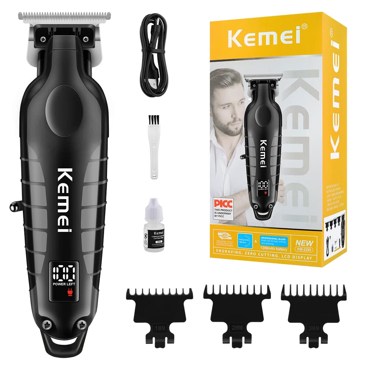Tagliacapelli professionale 2293 per uomo, regolabarba con lama a T, senza fili, ricaricabile, per barbiere.