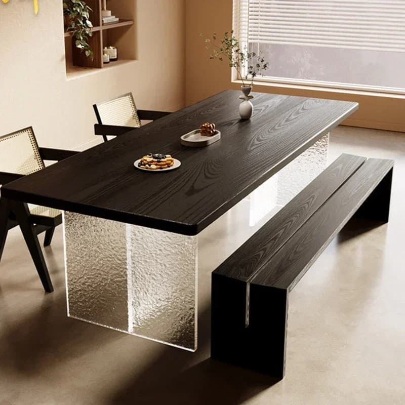 Wabi-sabi sospeso nero 120-220 cm tavolo acqua ondulato gambe acriliche tavolo da pranzo sedia design quadrato in legno massello da tavolo
