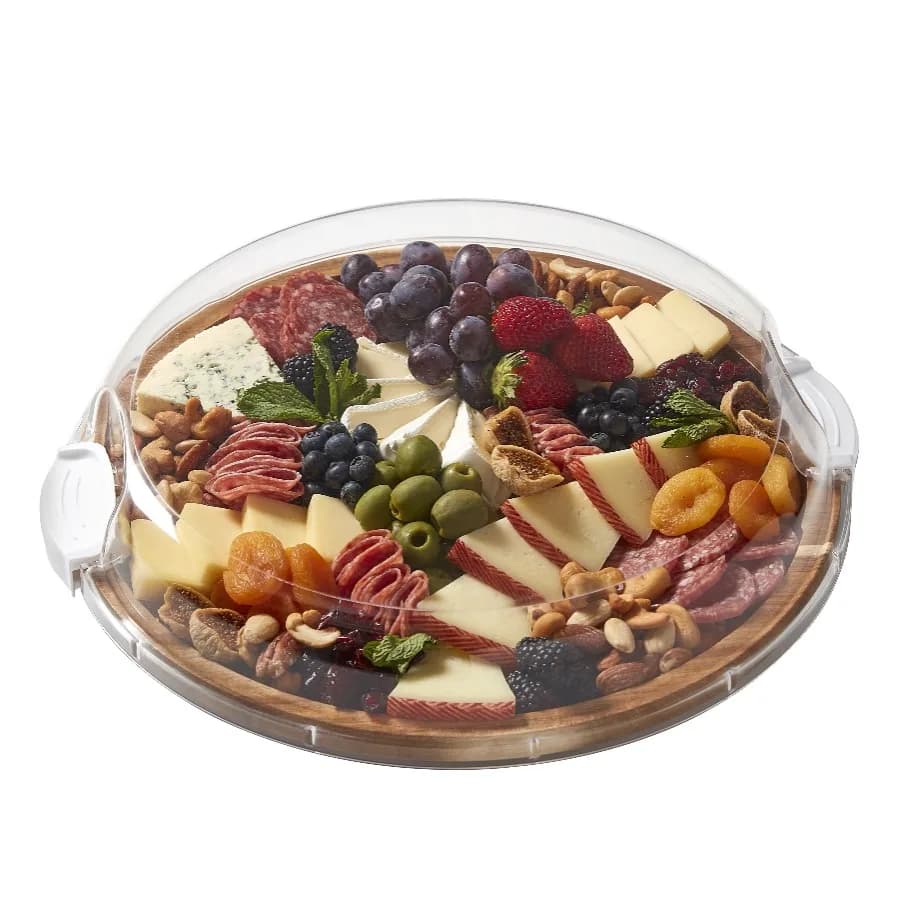 Build-A-Board 14-Inch Round Acacia Cutting Board with Single Compartment and Locking Lid