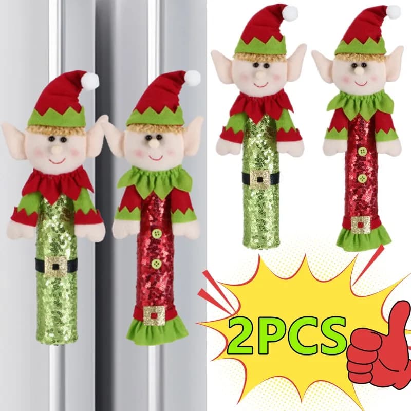 Nuovo 2/1 pz natale frigorifero maniglia copertura panno Elf Santa microonde cucina frigorifero porta manopola Protector decorazioni natalizie casa