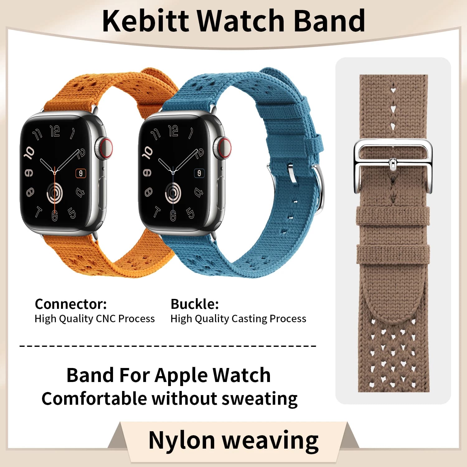 2026 New Kebitt Tricot Single Tour Bleu Jean Bracelet Band Beige De Weimar For Apple Watch Ultra2 10 9 8 7 6 Strap 46mm49mm42mm