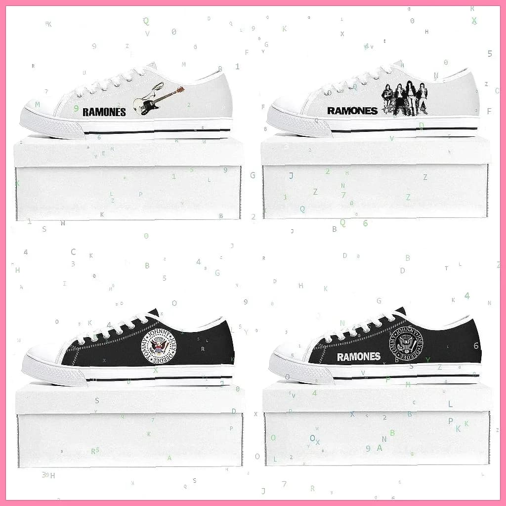 Sneakers in Tela Personalizzate Stile Punk Rock | Scarpe unisex basse alla moda Ramone Eagle Band ** (Caratteri: 68)