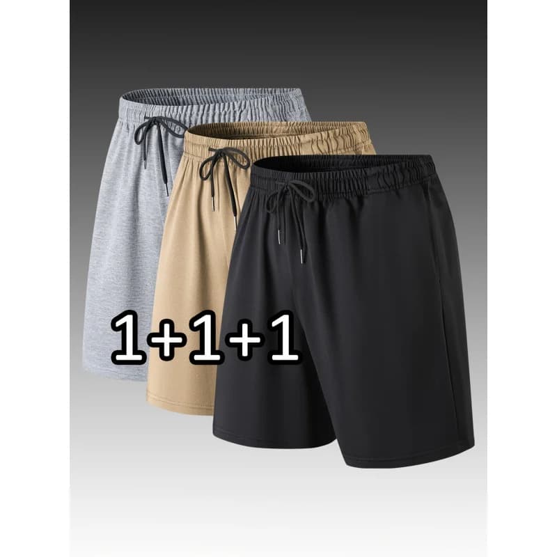 Set di 3 Pantaloncini Estivi da Uomo Traspiranti e Leggeri, Shorts Sportivi Casual Tinta Unita, Pantaloni Neri da Jogging e Pesca