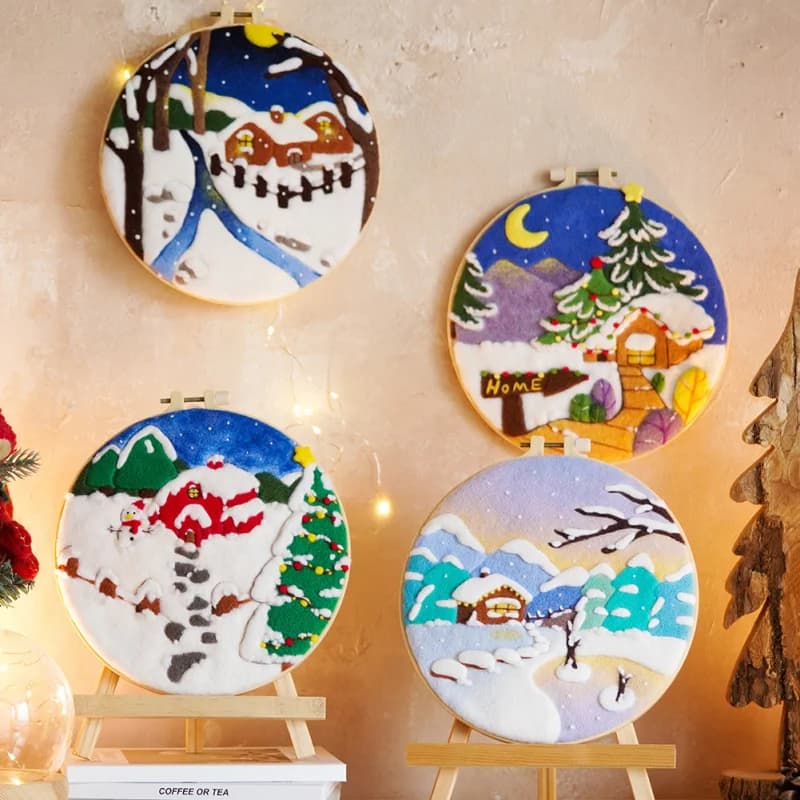 Embroidered Christmas Embroidery Photo Frame Kit Handmade Home DecordiyGift Wool Felt Punch Needle Decompression
