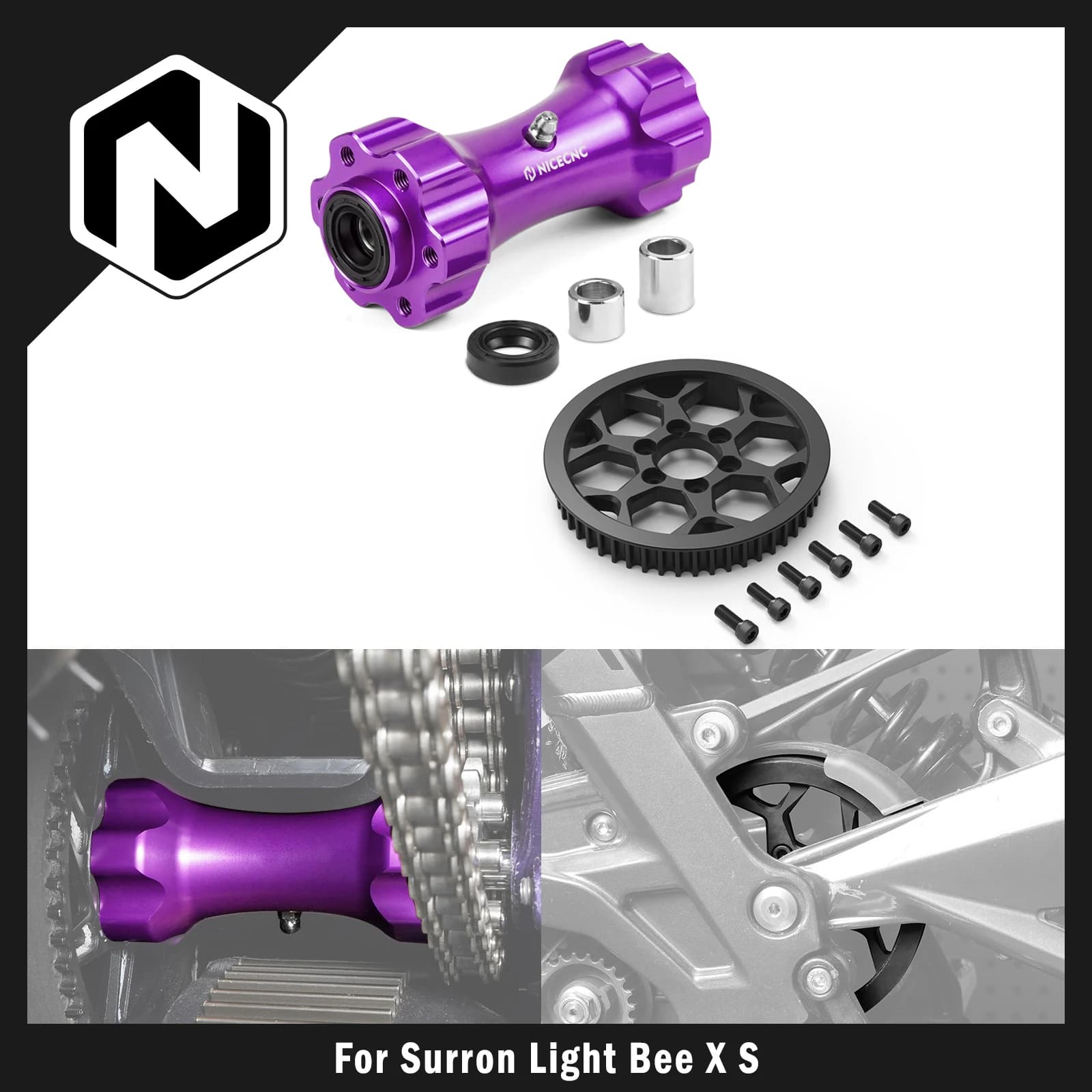 NICECNC For Surron Light Bee X Sur-ron Light Bee S: Central Transmission Axis and Secondary Pulley for Electric Motorcycle Segway X160 X260