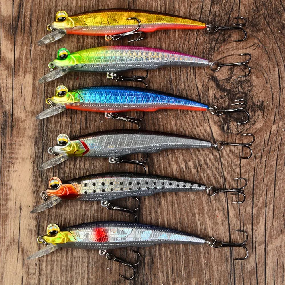 6 Pezzi Esca da Pesca Minnow Affondante, Esca Rigida per Acqua Salata con Ancoretta