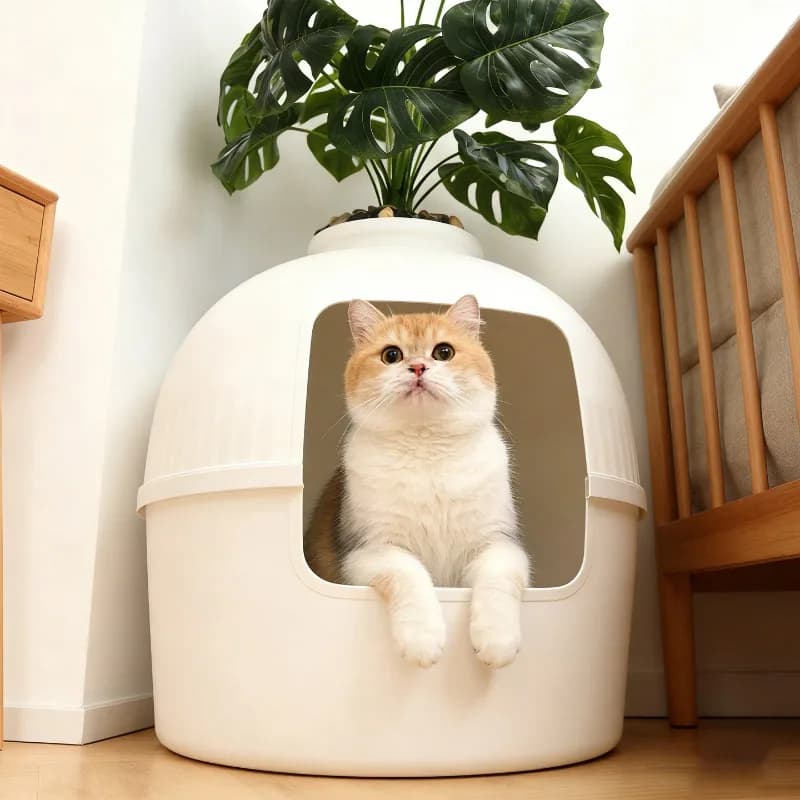 Semi-Enclosed Cat Litter Box, Removable Washable Toilet for Small Dogs & Cats, Creative Home Decor Pet House for Indoor Use