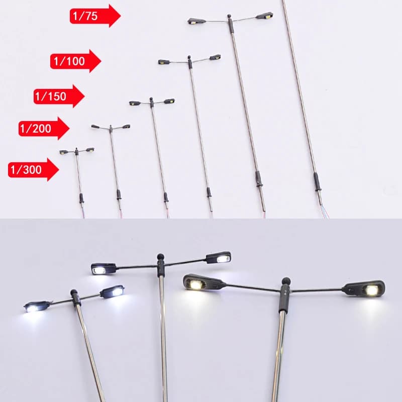 Scale 1:75-1:300 Diy Mini Street Light Double-head 3V Led Light Model for Micro Landscape Layout Diorama Kits 5pcs/lot