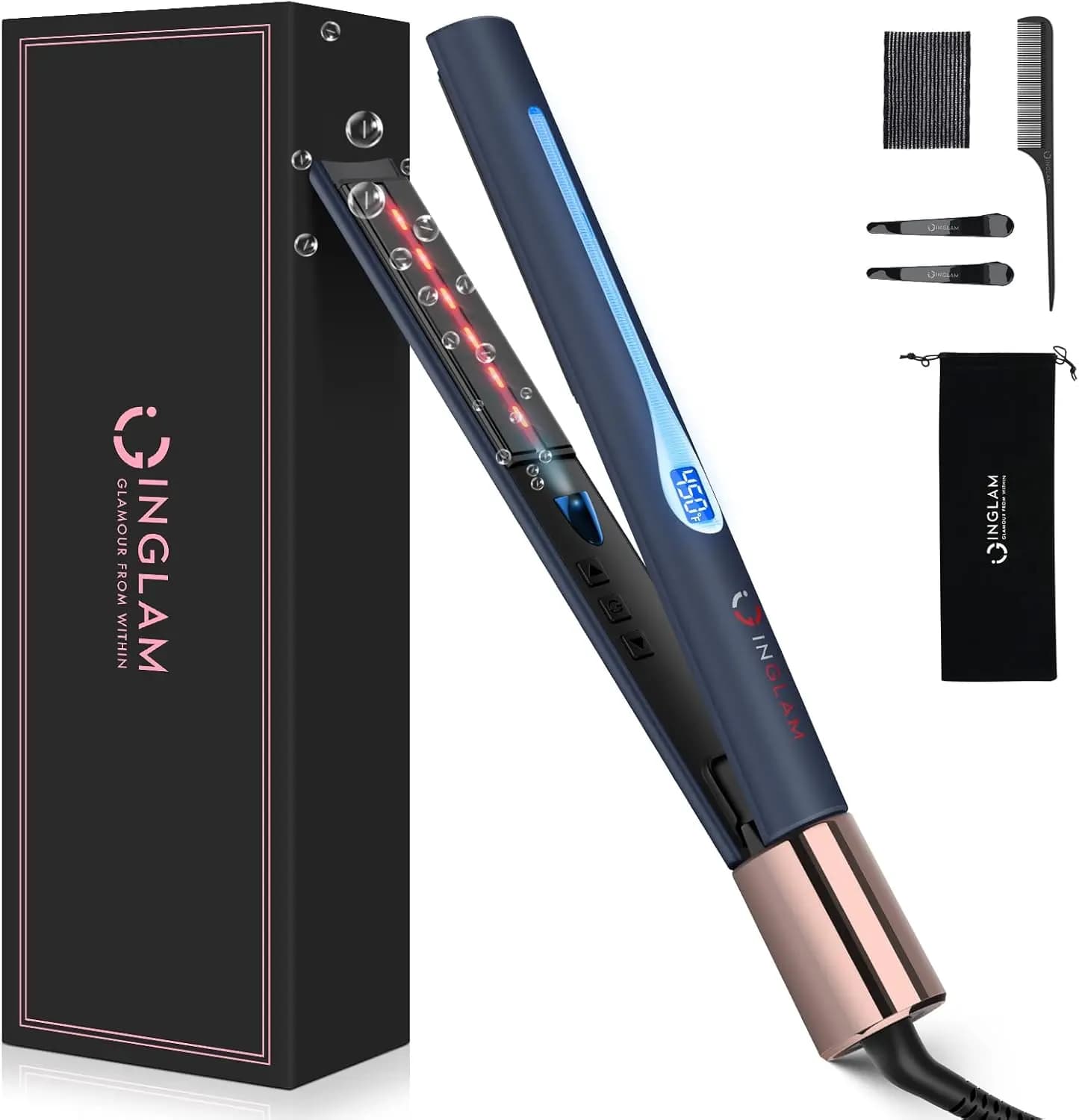 Titanium plate and curler, 1 Inch, with Ionian Infrared Technology, 11 Temperature settings up to 250°C F-450 ° F, Double Voltage for Travel