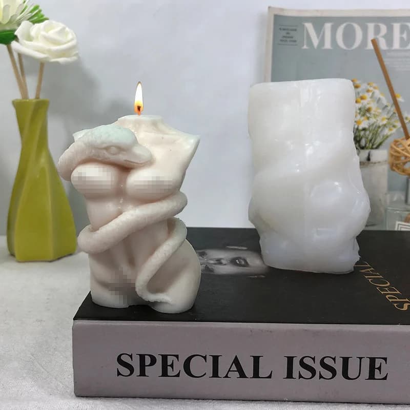 Fai da te corpo femminile serpente candela stampo in silicone mitologia greca forma di animale umano statua sapone gesso resina cubetto di ghiaccio stampo decorazioni per la casa
