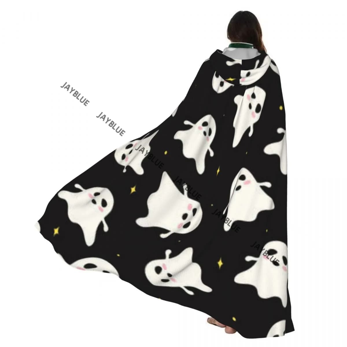 Unisex Adult Ghost Funny Print Cloak with Hood Long Witch Costume Cosplay