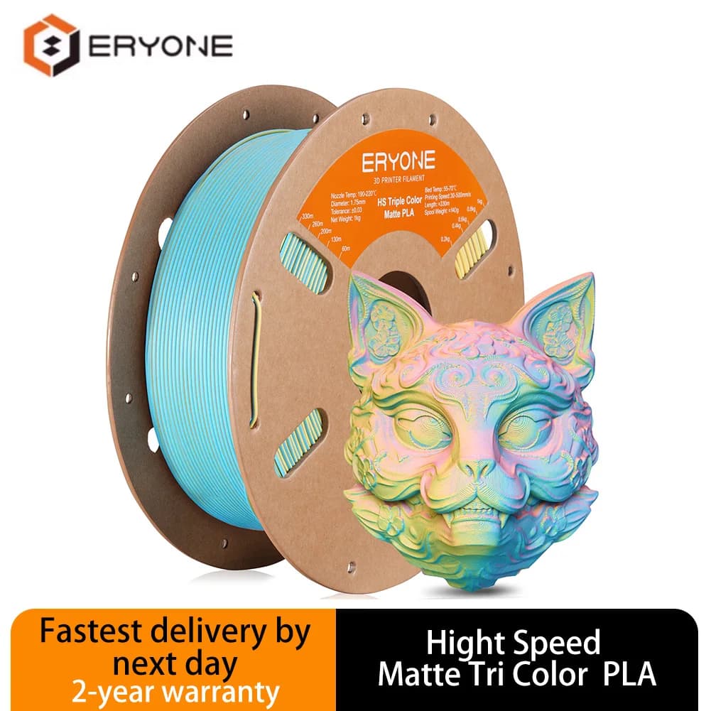 ERYONE Filament Tri PLA matt Hyper Speed 2 kg (2x1 kg), triple color 1,75 mm for a 500 mm/s premium 3D print