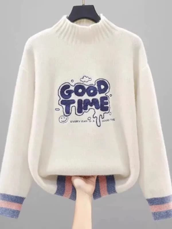 Maglione Invernale Nuovo Stile Autunno/Inverno con Collo Semi-Alto da Donna, Maglia Base Invernale da Indossare Sotto per Studentesse delle Scuole Superiori e Medie