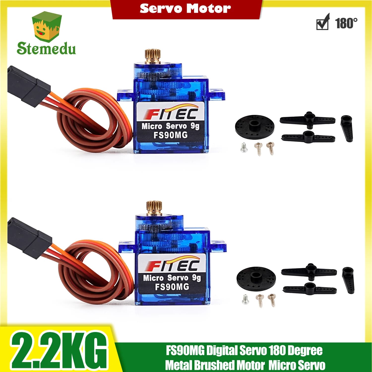 2 pcs FS90MG 2.2kg.cm Micro Servo Metal Gear Mini Motor Steering for RC Air Helicopter for Arduino Micro:bit Robot
