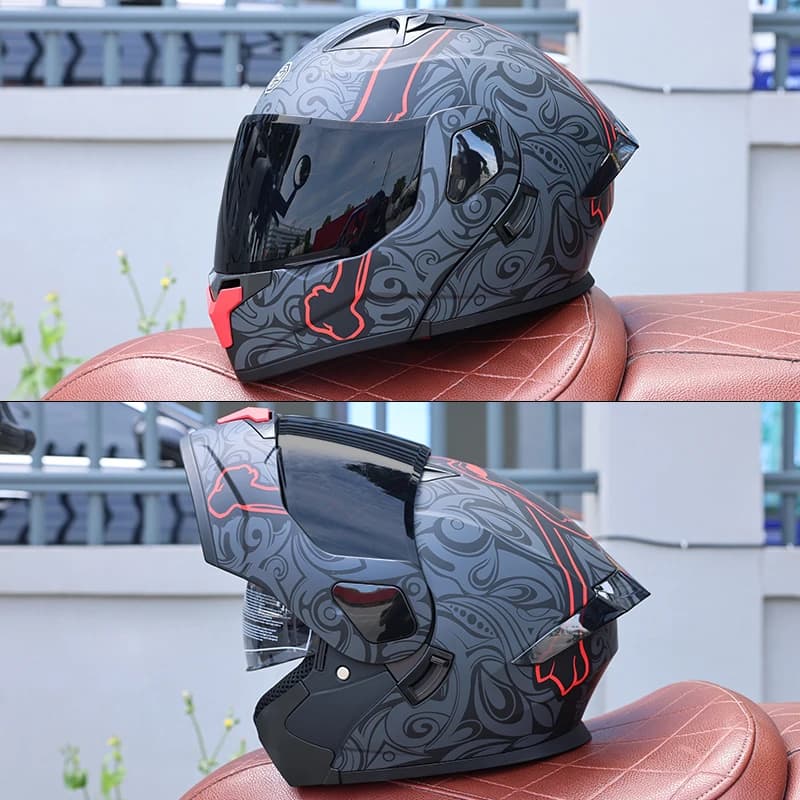 Casco Modulare per Moto ORZ-103-DOT in ABS, Apribile con Doppia Visiera, Protezione Integrale con Schermo Solare Interno per Uomini e Donne