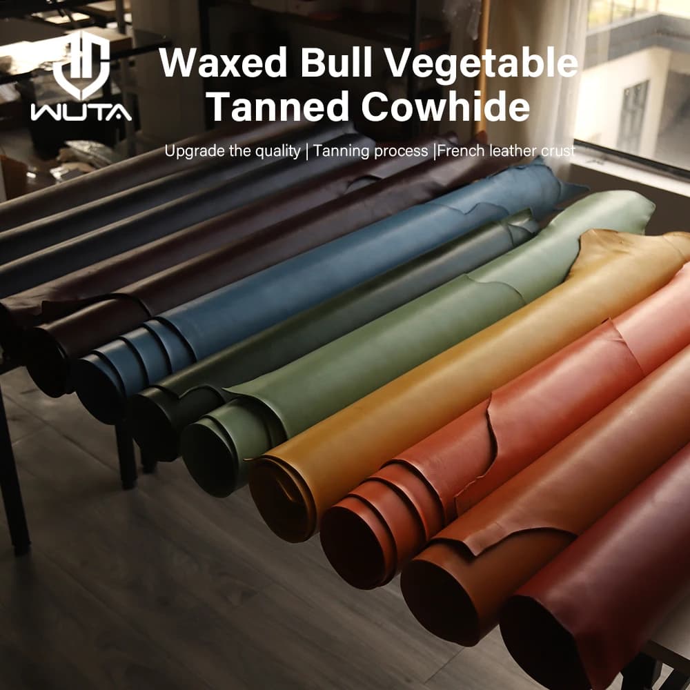 WUTA 5 Sq.Ft Full-Grain Bullhide Leather Sheet, Waxed Vegetable-Tanned Genuine Cowhide for DIY Craft, Journal Cover, Strips,Bags