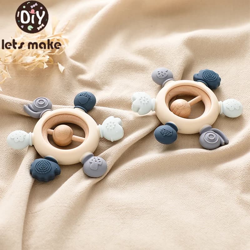Timone della foresta per massaggiagengive per bambini Fiore Sonaglio in silicone Frutta Anello per cartoni animati Neonati in silicone Palestra Giocattoli in silicone per bambini