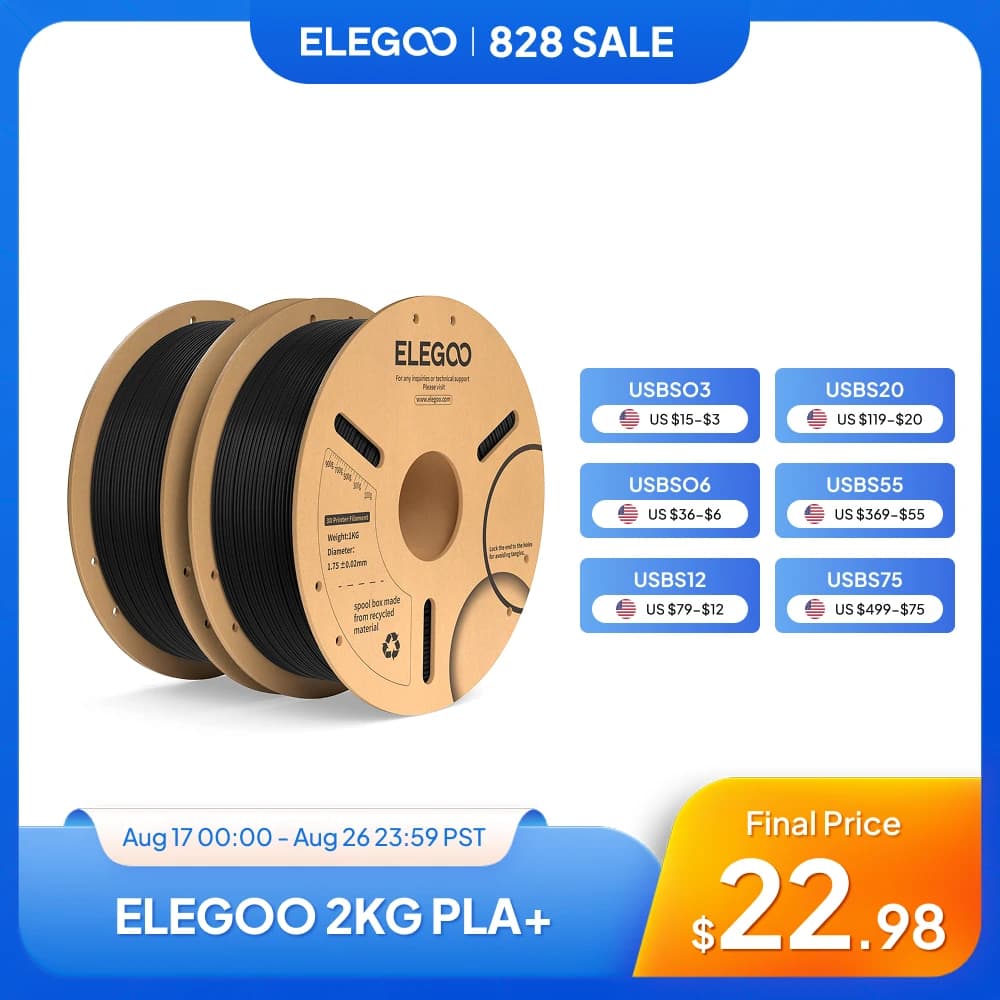 ELEGOO 3D Printer Filament PLA PLUS 1.75mm 1KG High-speed High-quality Printing Various Colors Suitable for FDM Desktop Printe