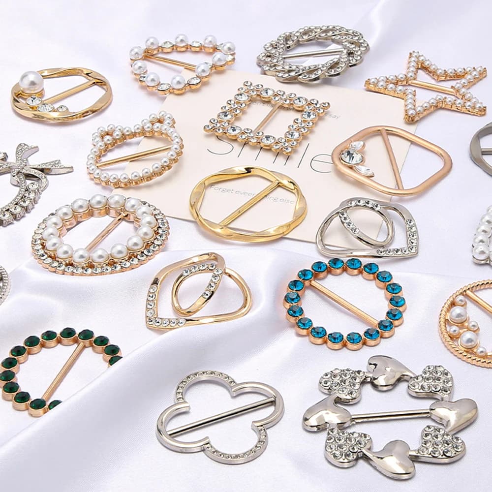 Moda perla sciarpa anello Clip oro argento strass abbigliamento avvolgere supporto in metallo laterale vita tenditore fermacravatte per le donne signora