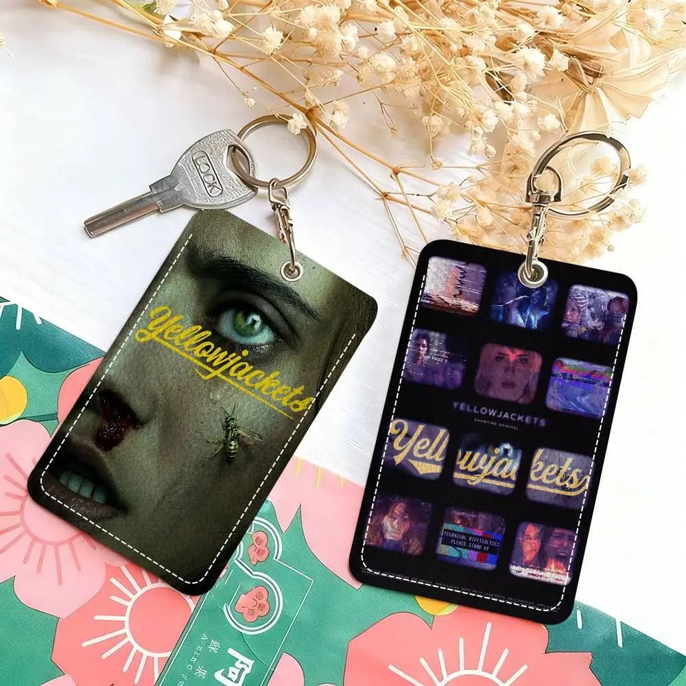 Horror Yellowjackets Leather Card Holder with Keychain and Key Ring for Daily Use
