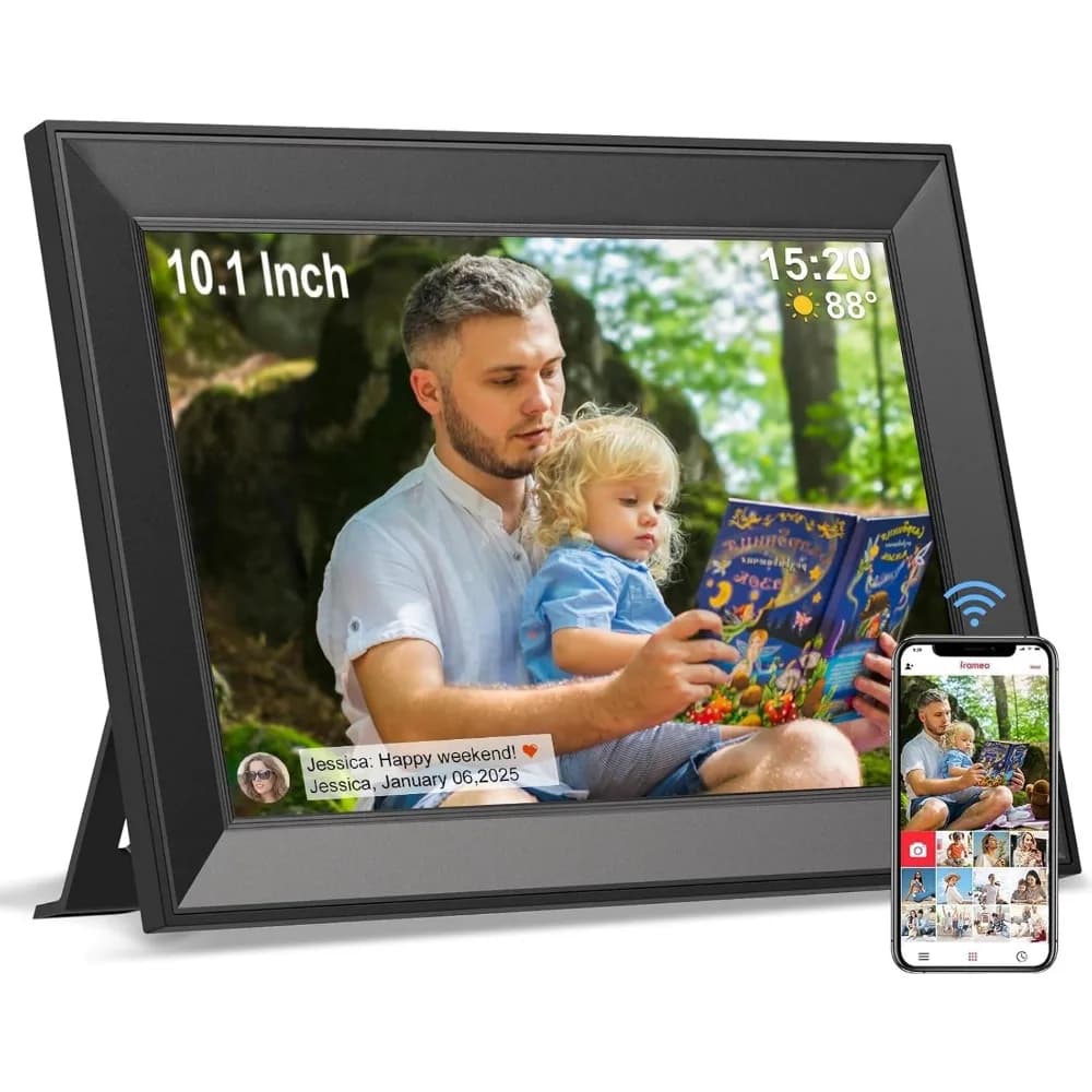 Cornice Fotografica Digitale WiFi Smart da 10.1 Pollici, Schermo Touch IPS HD, Rotazione Automatica, Invia Foto Ovunque, Ottimo Regalo