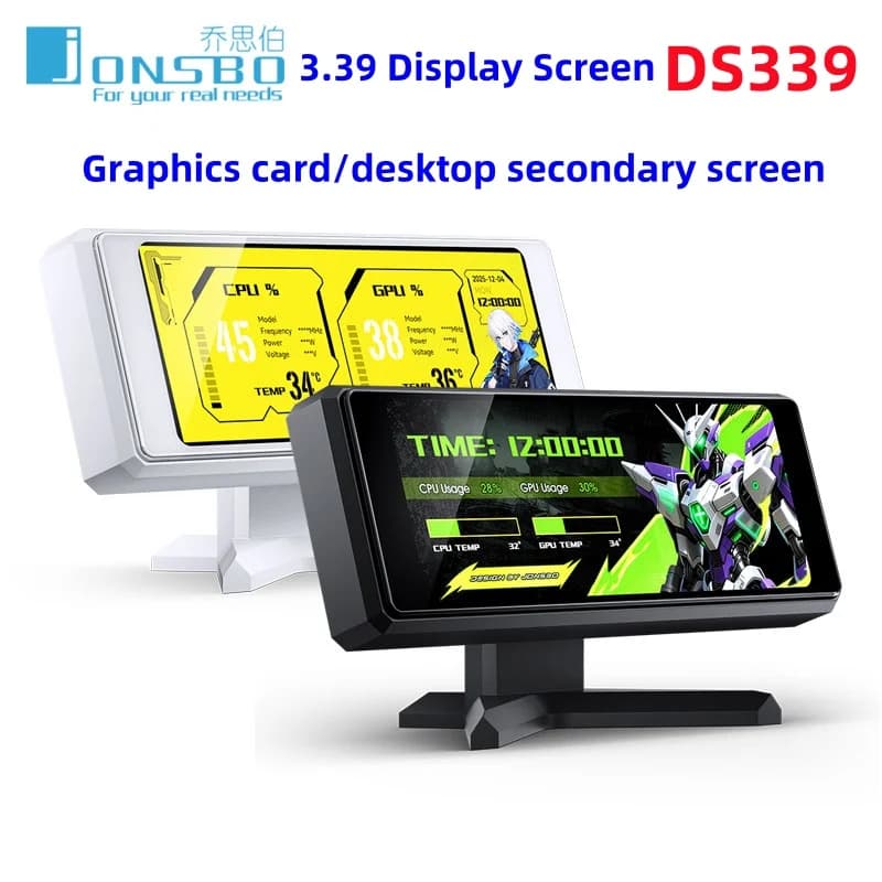 Jonsbo DS339 Screen Display 3.39 Inch, Graphic/Scrivania Card Support, Auxiliary Screen, Monitor PC Temperature, Mini CPU Data Display GPU RAM