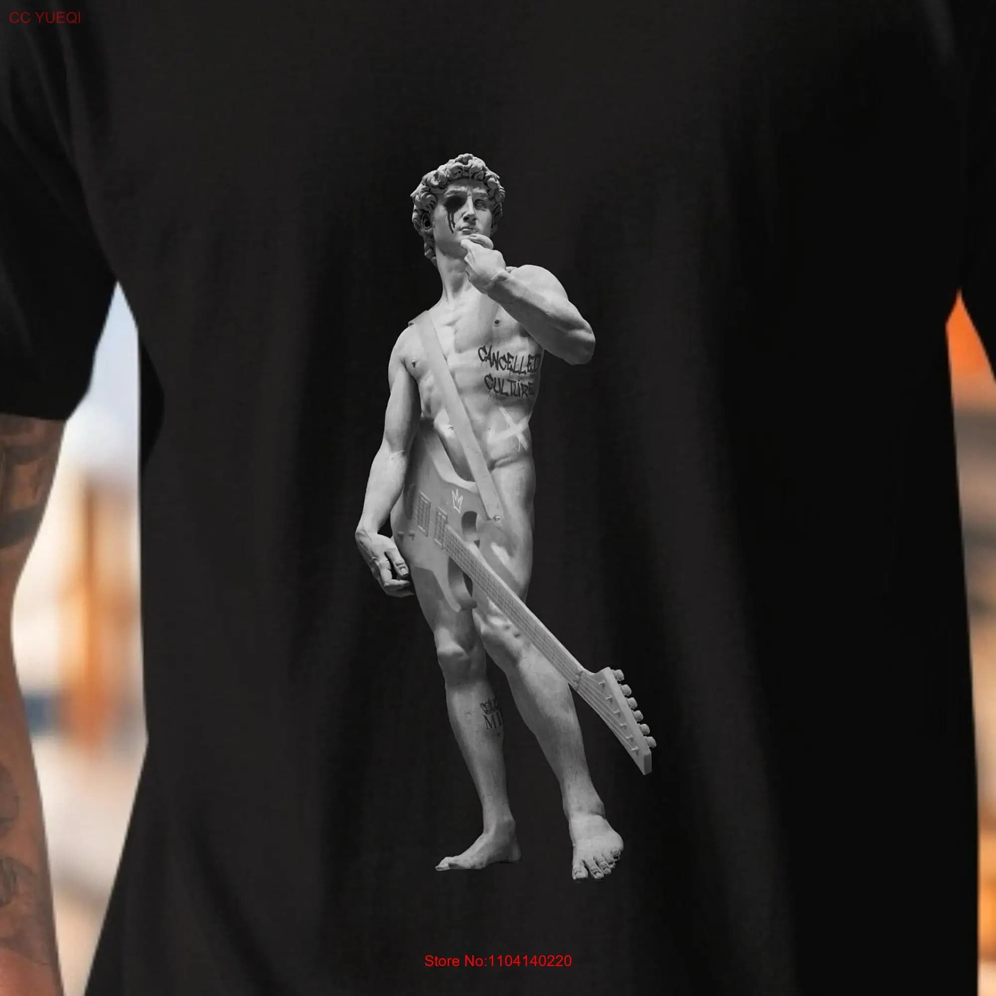 Statua di David con maglietta per chitarra regalo cultura pop per gli amanti dell'arte ventagli di musica in italia in alto