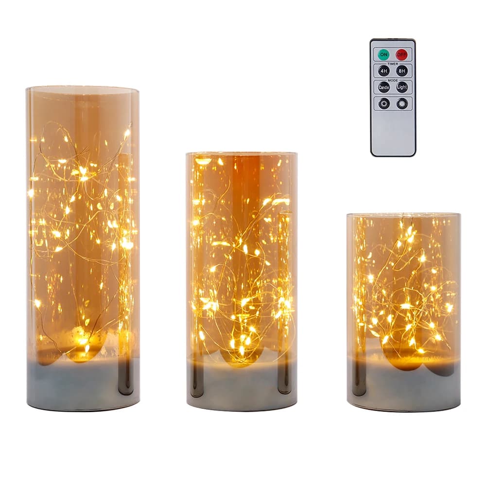 3Pcs Glass Flameless Candles LED Battery Powered Candles Fairy Light Table Lamp with 8-Key Remote Control Christmas Home Decor