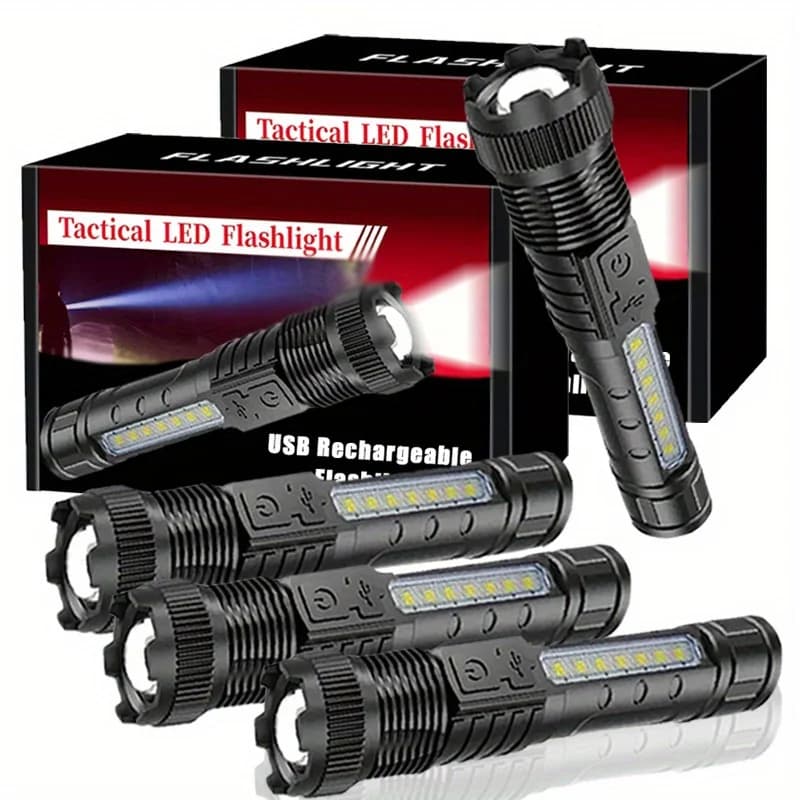 Torce tattiche con zoom telescopico Torcia LED ricaricabile 6 modalità di illuminazione Torcia da pesca da campeggio impermeabile a lungo raggio