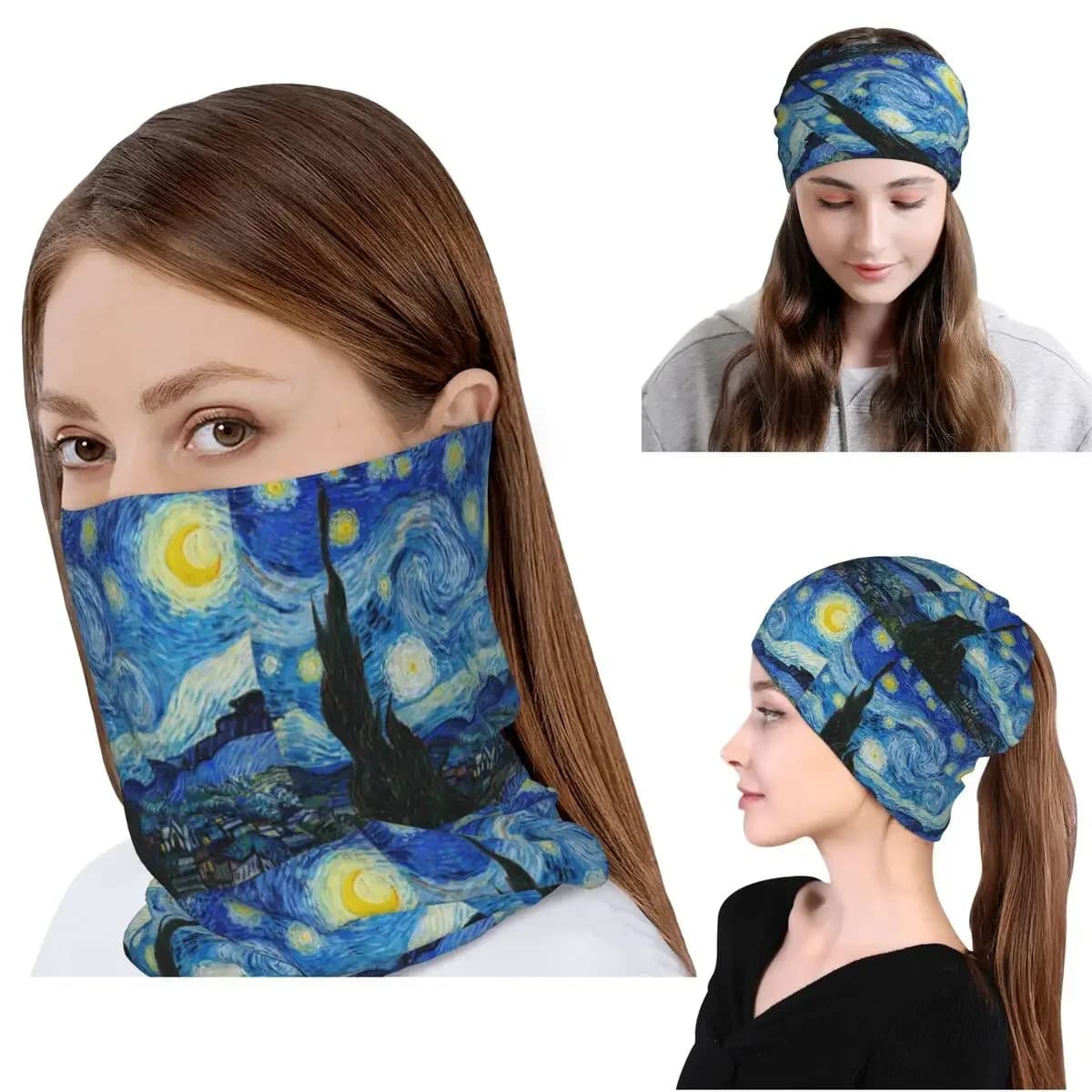 The Starry Night By Vincent Van Gogh Bandana Neck Gaiter Magic Scarf Multi-use Headwear Beanies Hat Unisex Adult Breathable